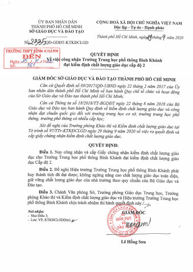Kết quả kiểm định chất lượng giáo dục giai đoạn 2015 - 2020