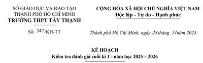 Kế hoạch Kiểm tra đánh giá cuối kì 1 - năm học 2025 – 2026