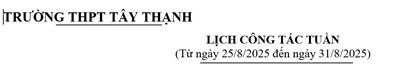Lịch công tác từ ngày ngày 25.8 đến 31.8.2025